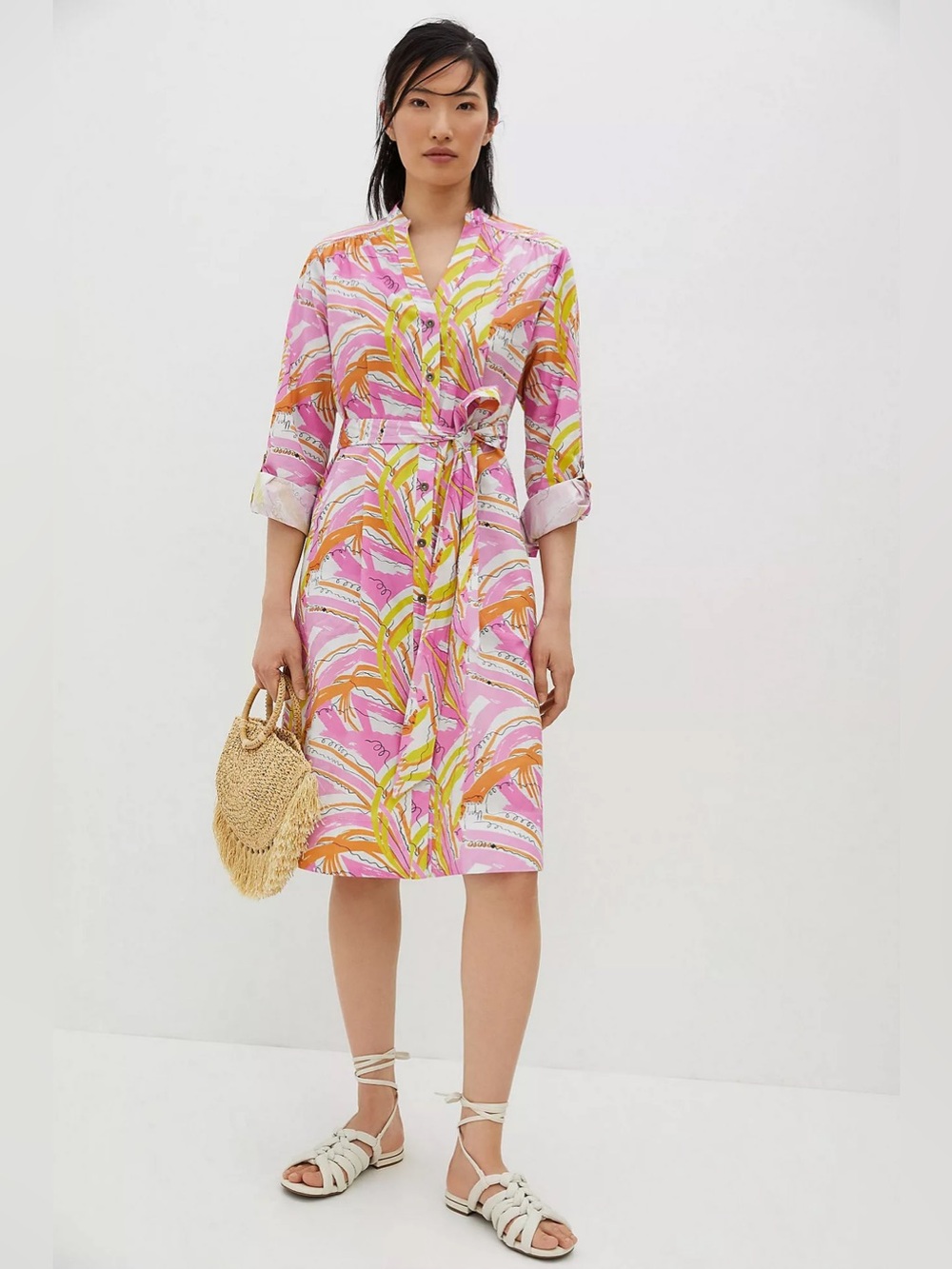 Vera for Anthropologie Confetti Midi Shirt Dress Pink Abstract Print S - Picture 12 of 15